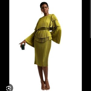 Elegant Olive Green Pleated Dress by Andrea Iyamah
